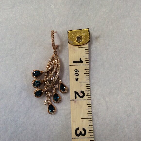 NWT 14K ROSE GOLD London Blue Topaz & CZ LARGE Earrings MSRP $750 - Picture 6 of 6